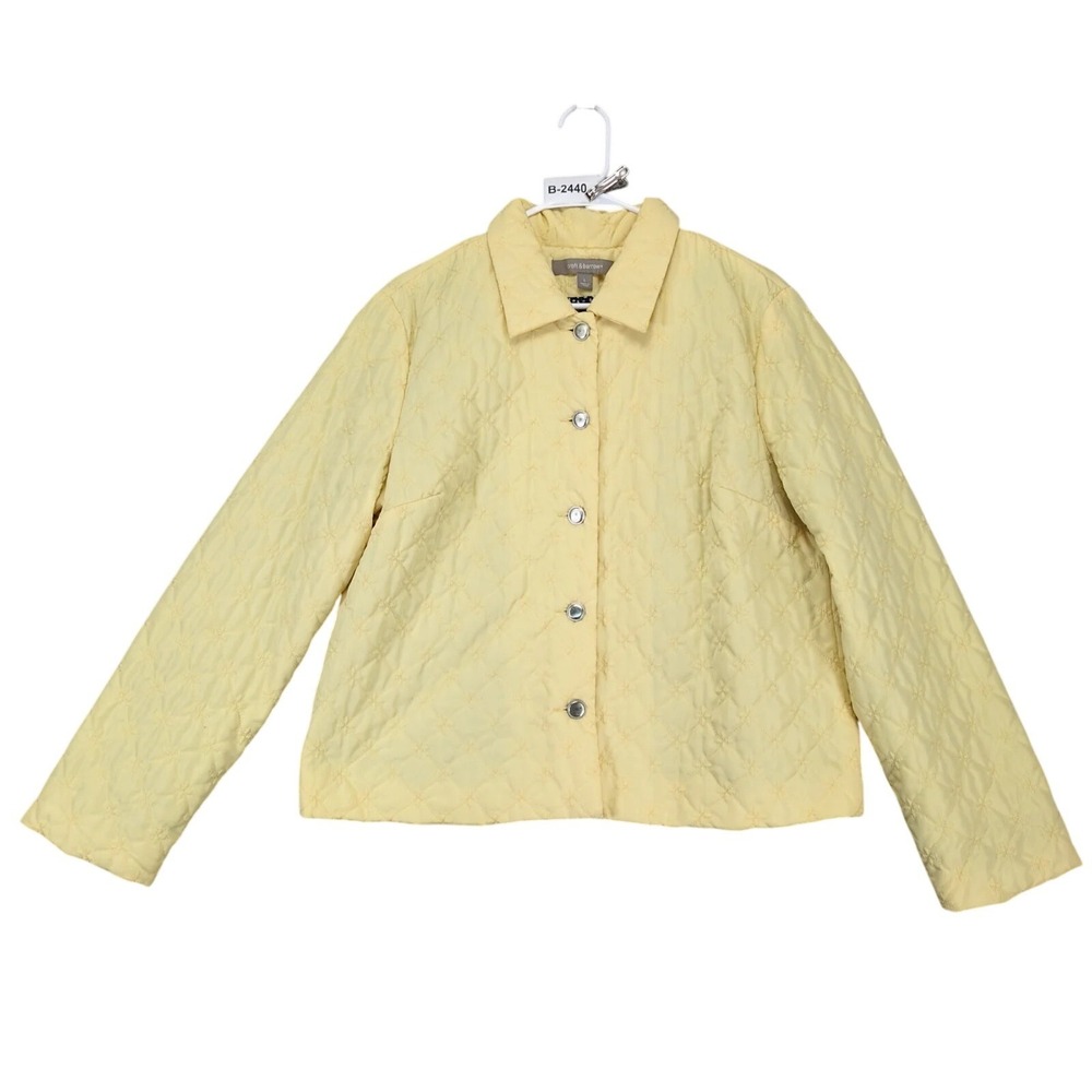 Croft & Barrow Yellow Floral Quilted Jacket Womens L Lightweight Casual Cottage